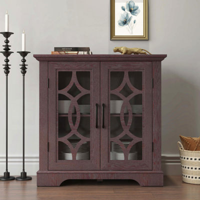 Dark Red Glass Door Sideboard