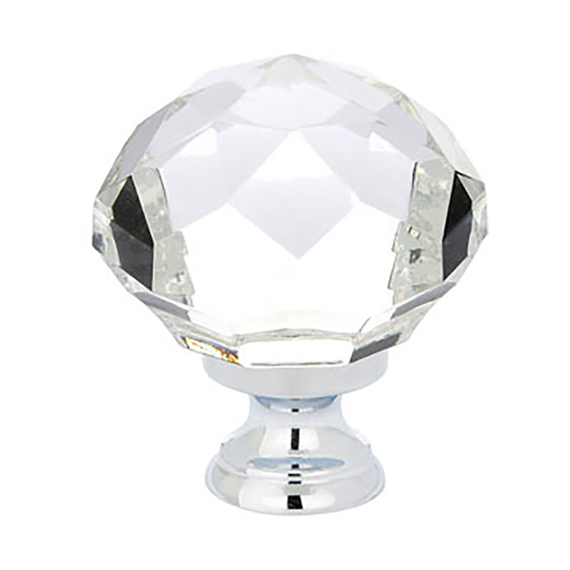 Crystal Round Knob, Polished Chrome, 1.25"