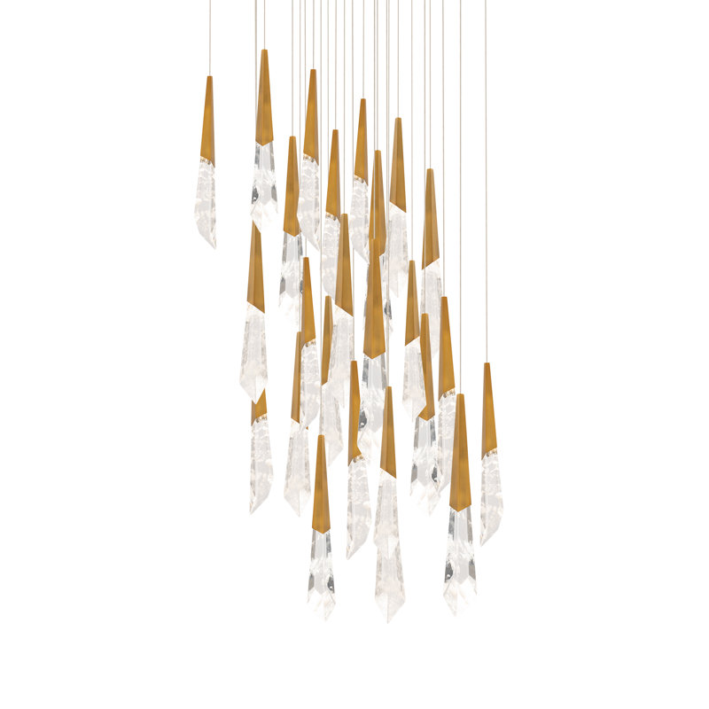 Solitude 25 Light Crystal LED Multi-Light Pendant, Aged Brass