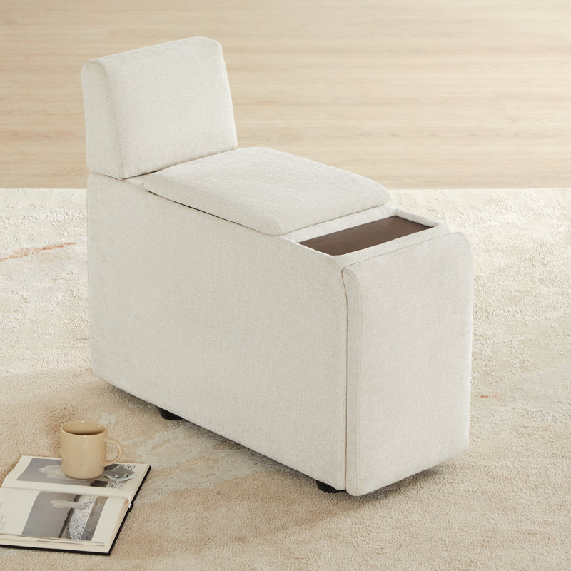 Winfree Storage Sofa Console With Cup Holders, Linen