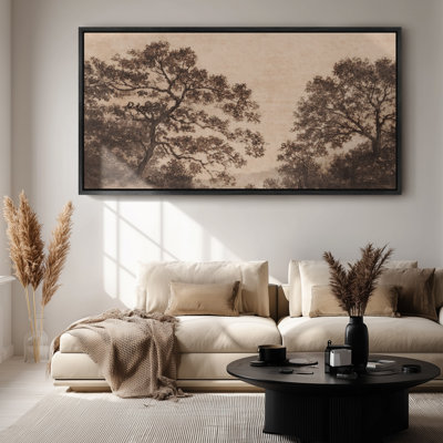 Framed Canvas Wall Art - Vintage Countryside Pathway with Trees in Earthy Neutrals - 16"x24", 24"x36"