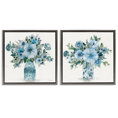 Ensemble de cadres flottants à motif floral pastel bleu 2 pièces, design par Carol Robinson