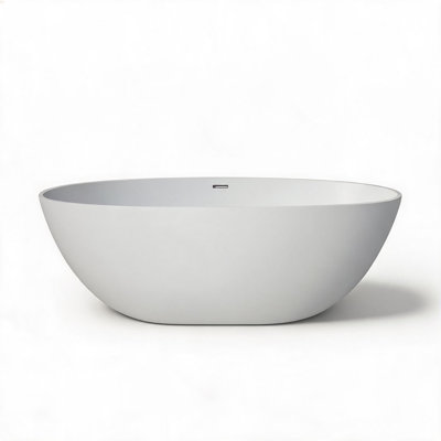 65 inch Matte White Solid Surface Deep Soaking Bathtub with Slip Resistant Contour