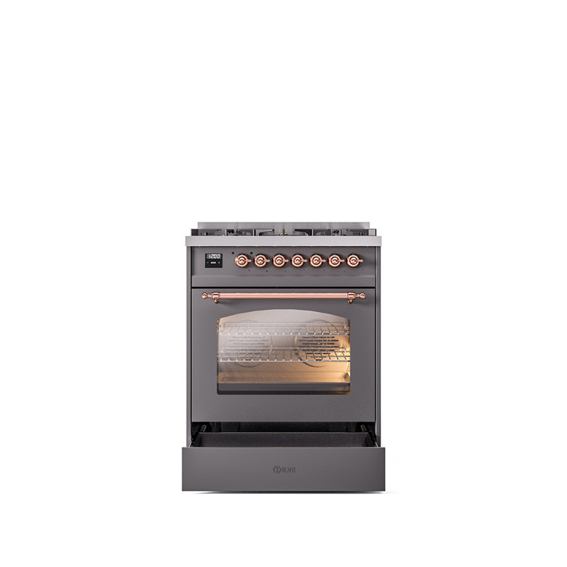 ILVE Nostalgie II 30 in Dual Fuel Range, Graphite Matte/Copper, Liquid Propane
