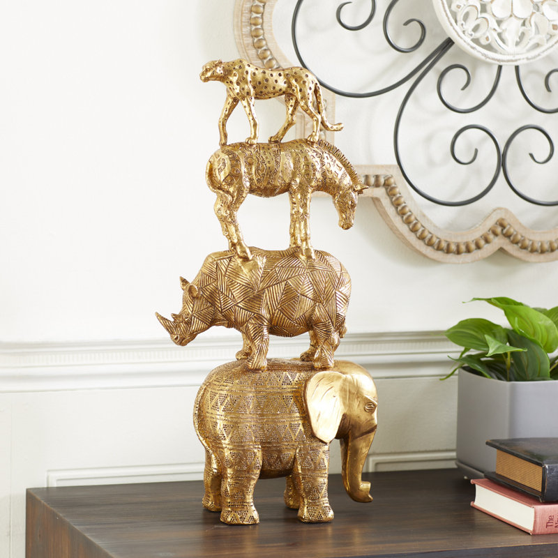 Kelecik Animals Figurines & Sculptures, Gold, 15.3" H x 10" W x 4.35" D
