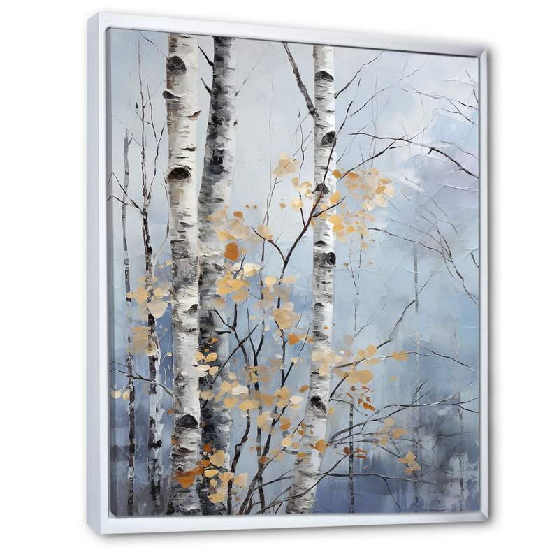 «Silver Blue Tree Birchs Breath II», reproduction sur toile, Cadre flottant blanc, H 20 po x l 12 po x P 1 po