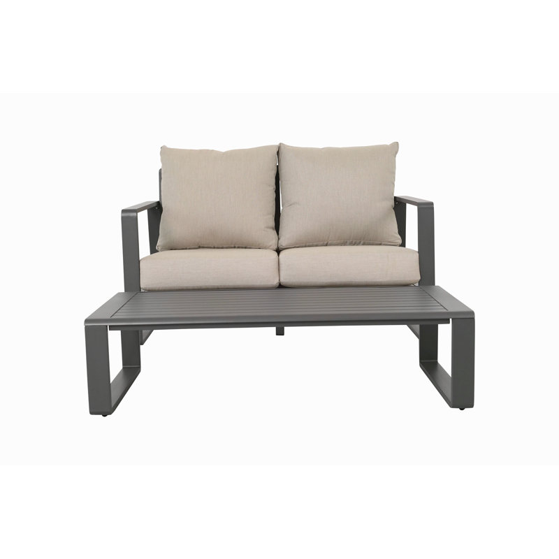 Table basse rectangulaire, coussins gris clair, Gris