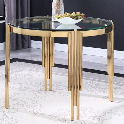 Table de salle à manger 38,6 "avec verre trempé et pieds dorés, style moderne pour un style poli