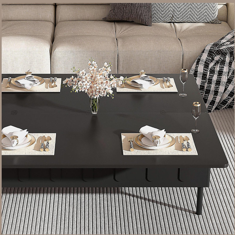 Table basse à plateau relevable avec 2 tiroirs, table basse moderne avec plateau pliable, Noir