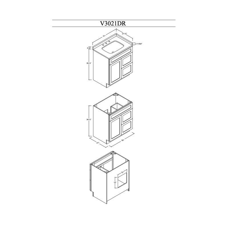 Chrisna D S R 30'' Single Bathroom Vanity Shaker Style Quartz Top Right Drawer, White