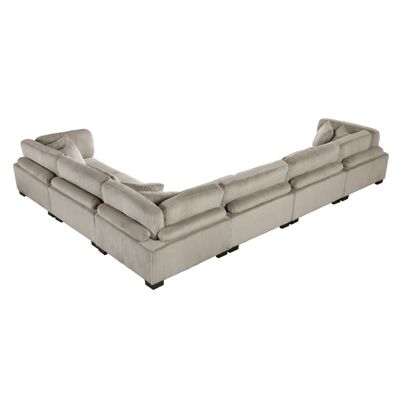 Canapé modulaire 6 pièces Constantino, H 34,5 po x l 180 po x P 135 po, Velours côtelé noir
