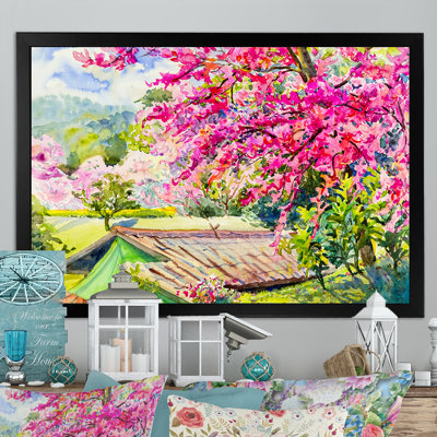 Arbre rose coloré en fleurs - reproduction sur toile flottante