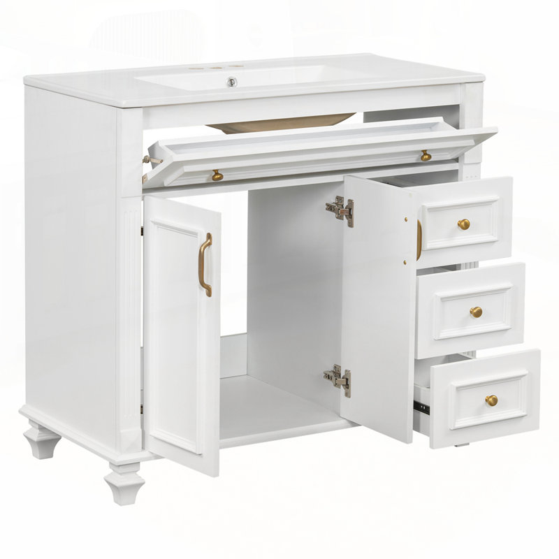 Meuble-lavabo élégant avec rangement spacieux et quincaillerie raffinée, Blanc