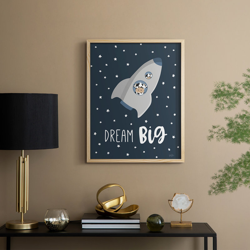 Cow in Space I Framed Print - Solid Wood, Natural, 11" H x 9" W
