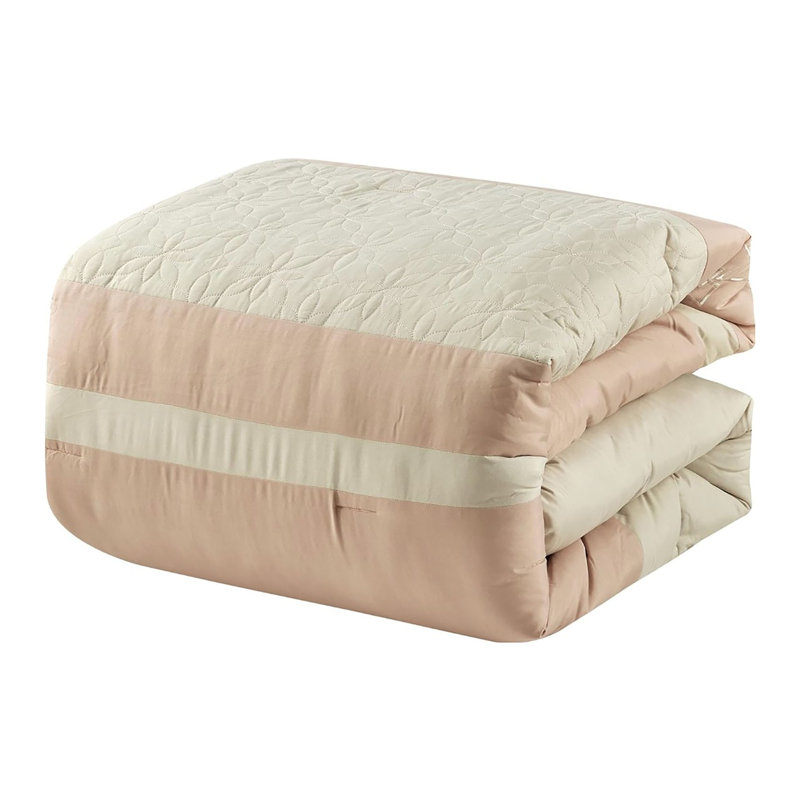 Ensemble d'édredon 7 pièces à motif floral beige et rose, Grand édredon et 6 pièces supplémentaires