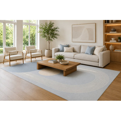 Tapis bleu clair et ivoire "Ultra Light" de 6 pi 7 po x 9 pi 10 po pour le salon, tapis doux à poils courts avec envers en silicone antidérapant, décor pour la chambre à coucher, la salle à manger et le bureau personnel