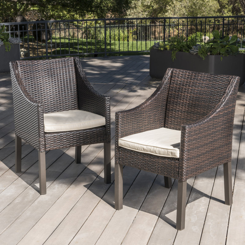 Amarveer Premium All-Weather Wicker Outdoor Dining Armchair with Cushion, Brown