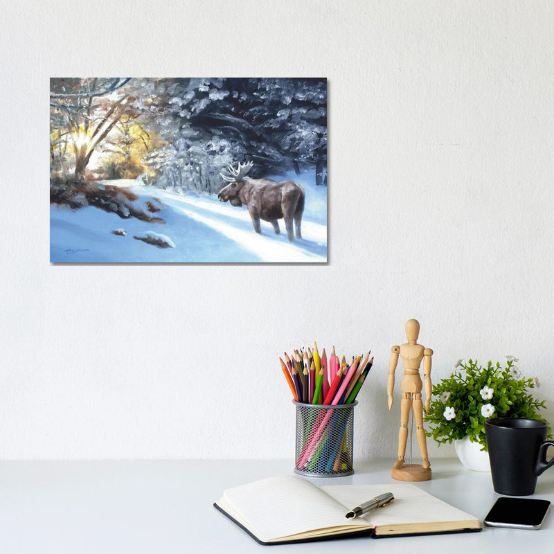 Moose In The Snow by D. "Rusty" Rust - Gallery-Wrapped Canvas Giclée on Canvas, 20.32 cm H x 30.48 cm W, Canvas