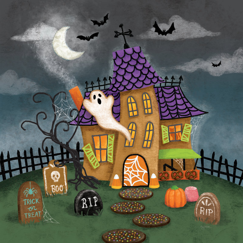«Spooky Shanty» par Mary Urban - impression sur toile tendue, H 30 po x l 30 po, Cadre simple érable érable, Non