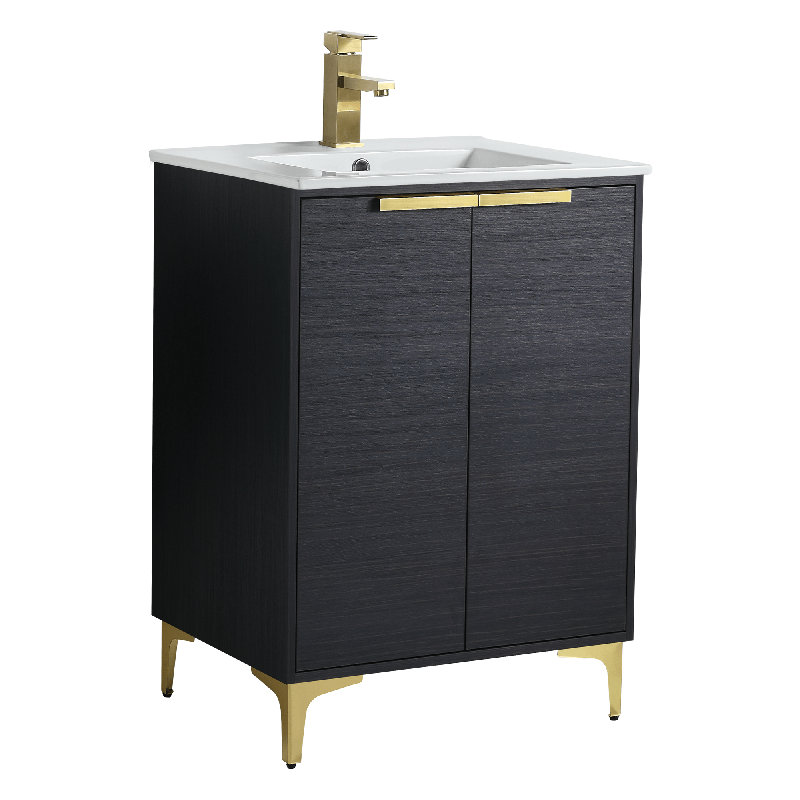 24'' Single Bathroom Vanity with Ceramic Top, Satin Brass