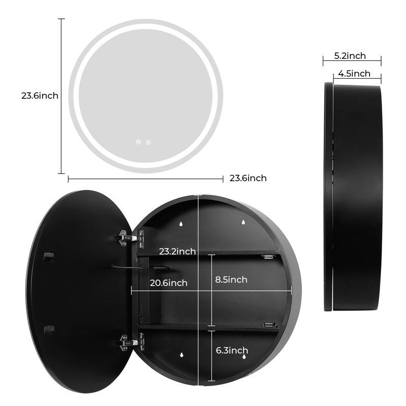 Pharmacie ronde avec miroir à DEL, 24", Rond