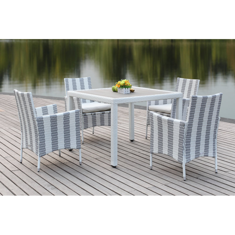 Ensemble repas 5 pièces avec coussins Thorntown, Gris blanc