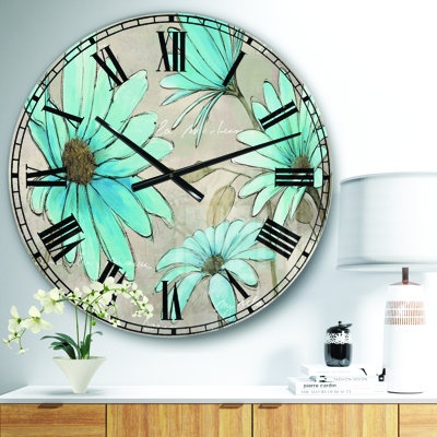 Handpainted Indigo Leucanthemum Cottage Flower Metal Wall Clock
