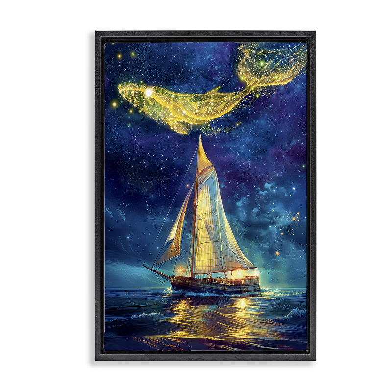 Cadre flottant Whale Constellation At Sea, design par Image World, Cadre flottant noir de jais, H 25 po x l 17 po