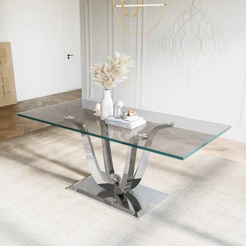 Tempered Glass Top  Dining Table, Silver