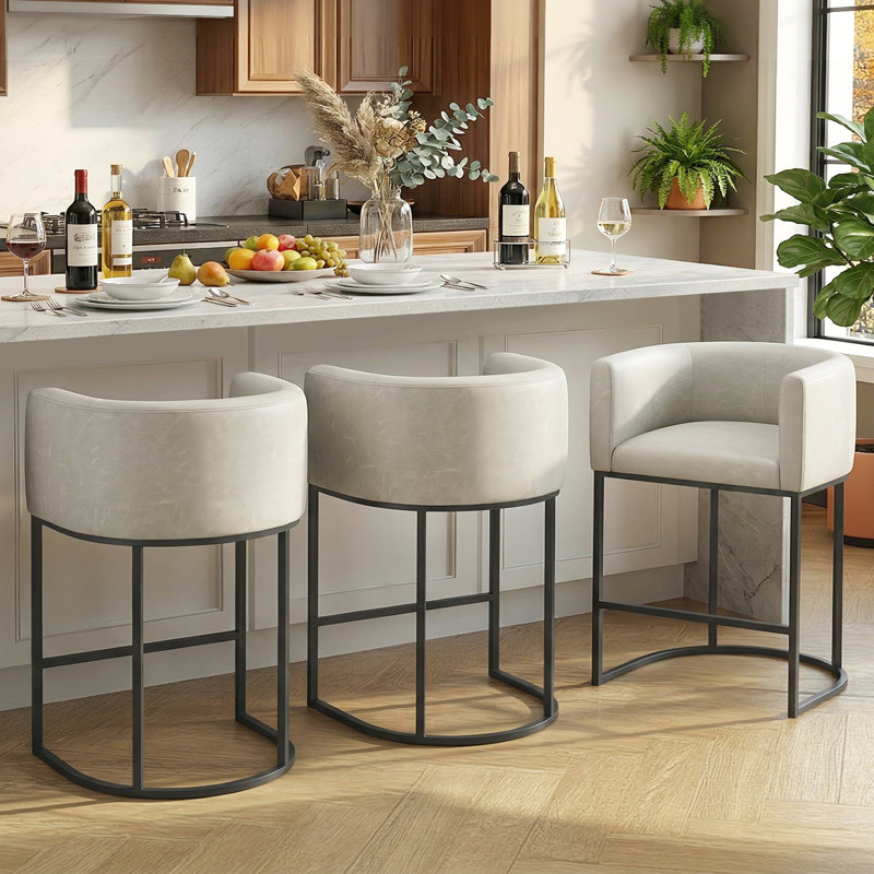 Tabouret de bar rembourré en similicuir, Blanc grisâtre
