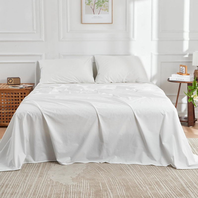 DOZ Organic Percale Sheet Set With A Flat Sheet, Queen Sheet Set, White