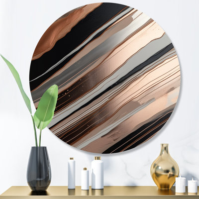 Rosegold embrassant l'essence des lignes VI - art abstrait rond en marbre sur métal
