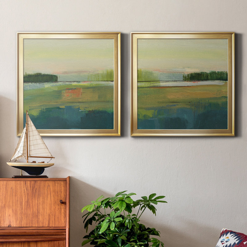 Way to Woodstock I - ensemble de 2 peintures sur toile encadrées, H 34,5 po x l 69 po x P 1,5 po, Or