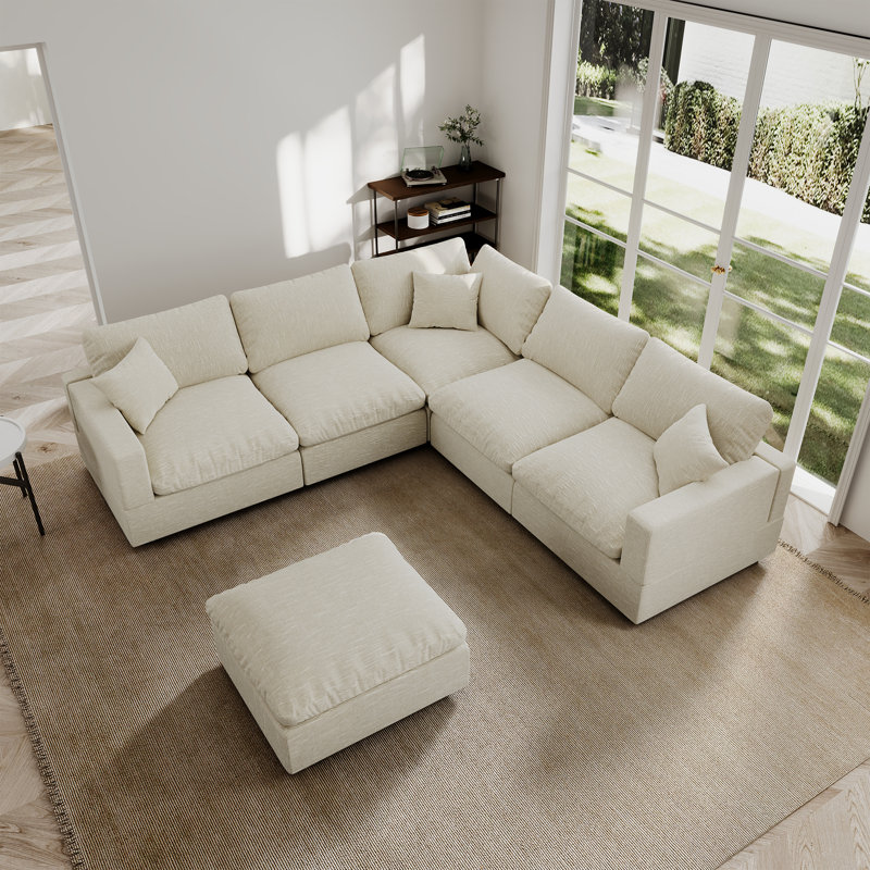 Canapé modulaire avec repose-pieds en L pour canapé-lit de 95,4 po Otina, Mélange de lin beige