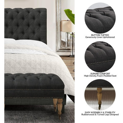 Dessus rembourré en polyester avec banc clouté rectangulaire pour le salon, repose-pieds, entrée de chambre à coucher, petit