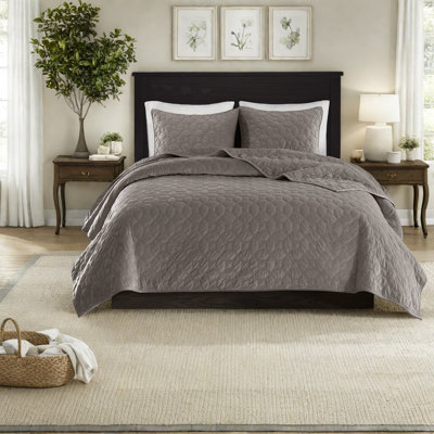 Luxury Velvet King Quilt Bedding Set, Taupe Cotton Comfort For Home