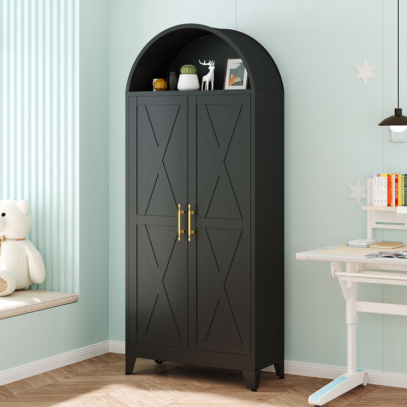 Armoire-penderie moderne en métal avec tablettes réglables, Noir, noir, noir, noir
