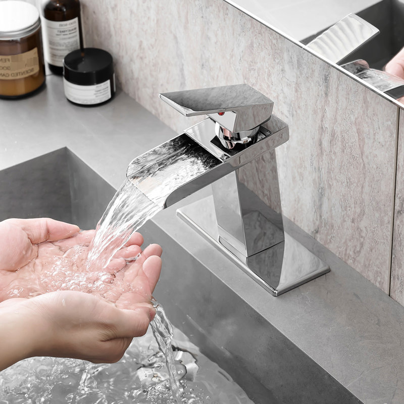 Contemporary Bathroom Sink Faucet, Waterfall, One Handle, Deck Mounted, Rust- Fixture Modern Waterfall Plate, , Single Hole, Ceramic Filler, Easy To Install