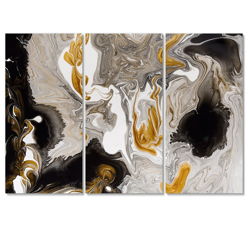 «Gold and Black Marble Waves I», reproduction d'art sur toile moderne, H 32 po x l 48 po x P 1 po