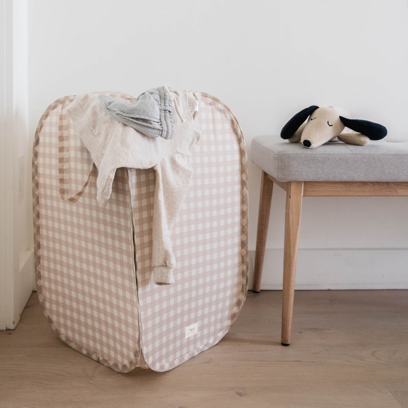 3 Sprouts Recycled Pop-up Hamper/gingham/beige