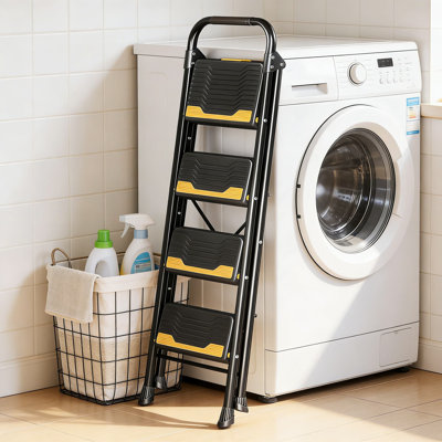 Heavy-Duty 4 Step Ladder With 800Lb Capacity, Wide Anti-Slip Steps And Secure Handrail, Compact Folding Step Stool For Home, Kitchen, Office, And DIY Projects
