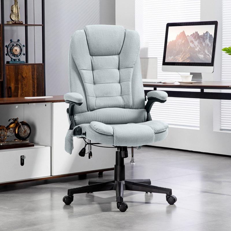 High Back Vibration Massage Office Chair With 6 Vibration Points, Polyester, Light Gray