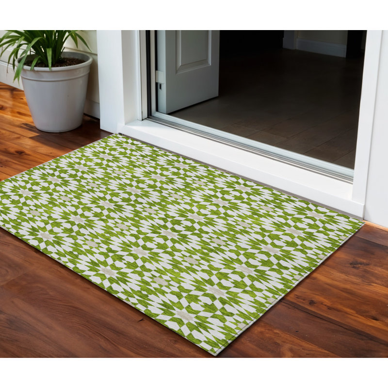 3' X 5' Lime Green Ivory And Beige Floral Medallion Washable Indoor Outdoor Area Rug