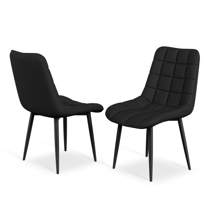 Bierman 45cm H Velvet or Faux Leather Upholstered Dining Chair, Black Metal Legs, Set Of 6, Black