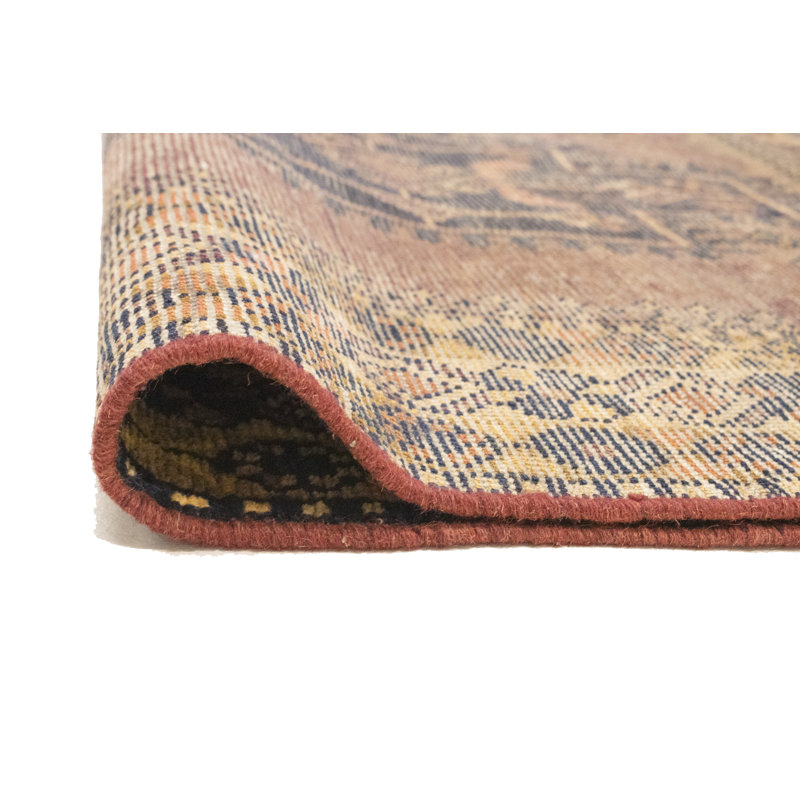 Tapis beige / bleu en laine noué à la main de conception unique des années 1960 5 pi 5 po x 9 pi 7 po Sulaf
