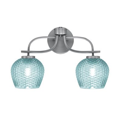 Barre d'éclairage de salle de bain 2 lumières Ontonagon Cavella, fini graphite avec verre texturé turquoise de 6 po
