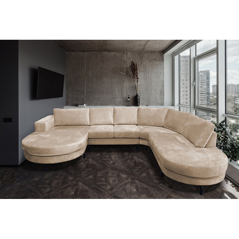 6 Seater Corner Sofa , Beige, Right Hand Facing