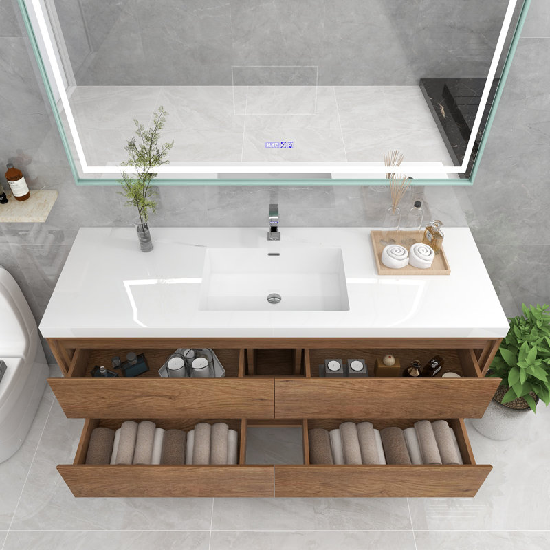 Azden 60" Wall-Mounted Single Bathroom Vanity Set, Teak Oak