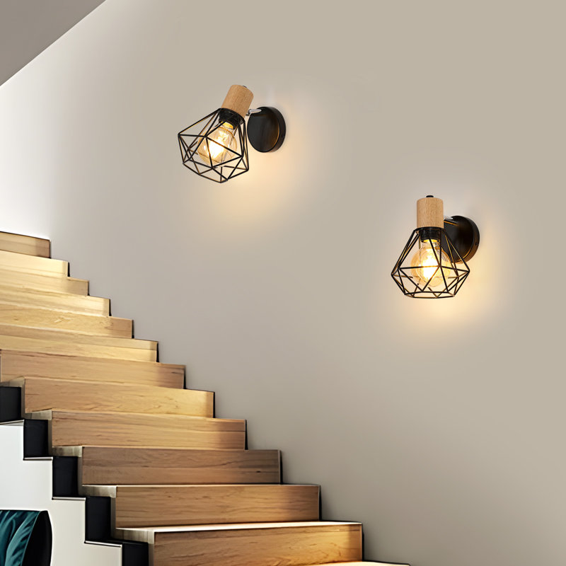Black 20cm Iron Diamond Wooden LED Wall Light