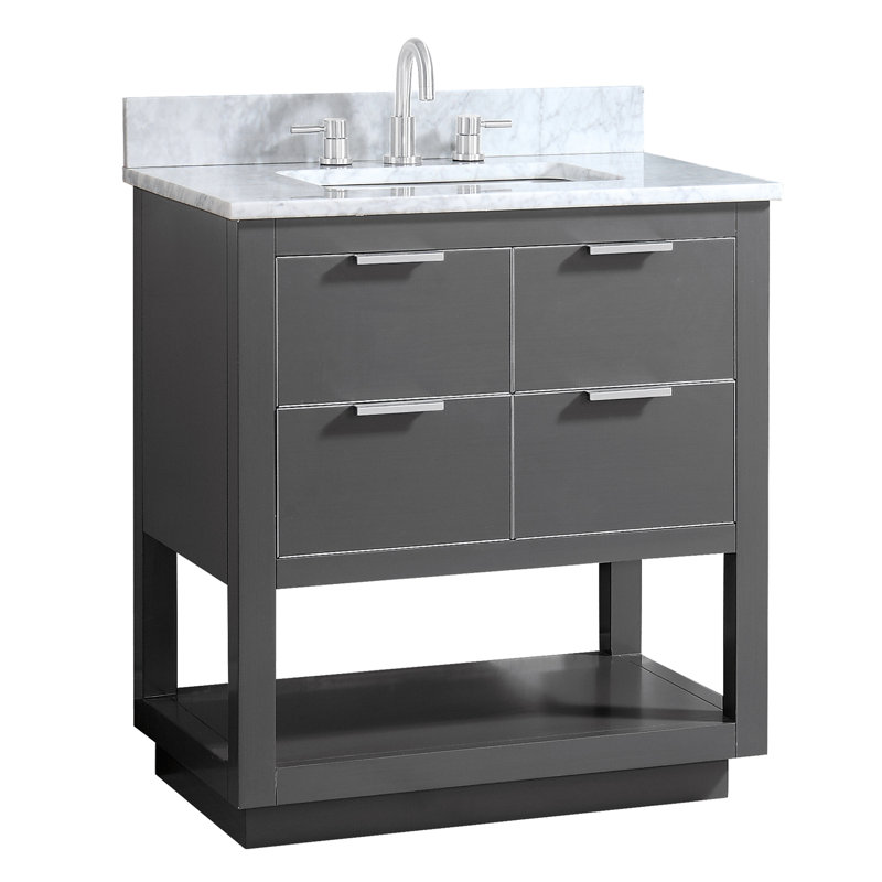Allie 31" Single Bathroom Vanity Set, Carrera White Marble/Silver, Twilight Gray